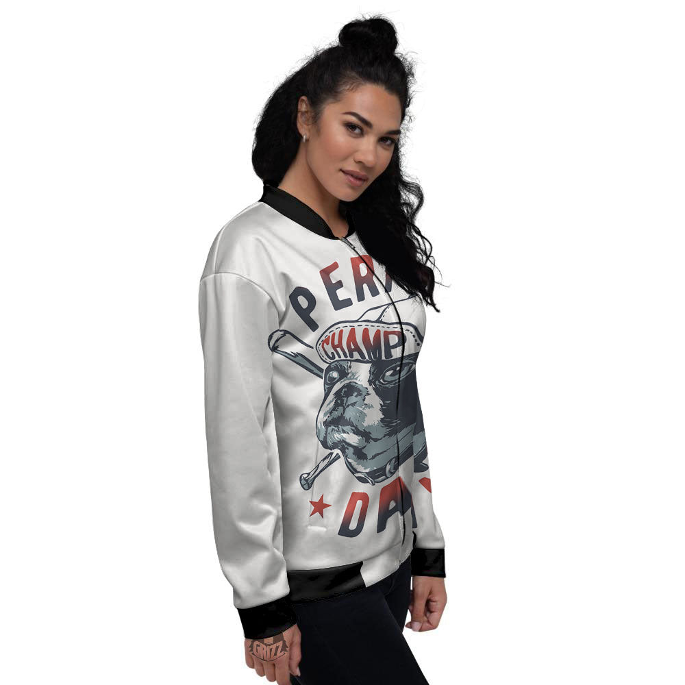 Puppy French Bulldog And Baseball Print Women's Bomber Jacket-grizzshop
