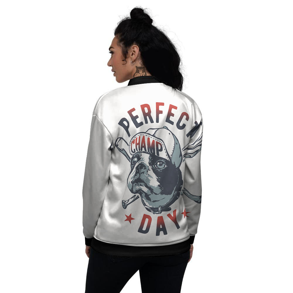 Puppy French Bulldog And Baseball Print Women's Bomber Jacket-grizzshop