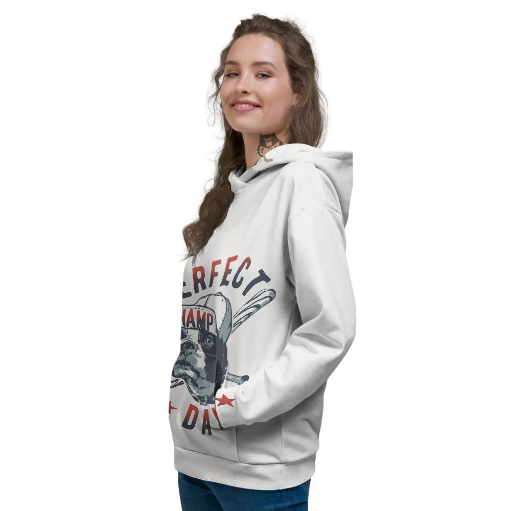 Puppy French Bulldog And Baseball Print Women's Hoodie-grizzshop
