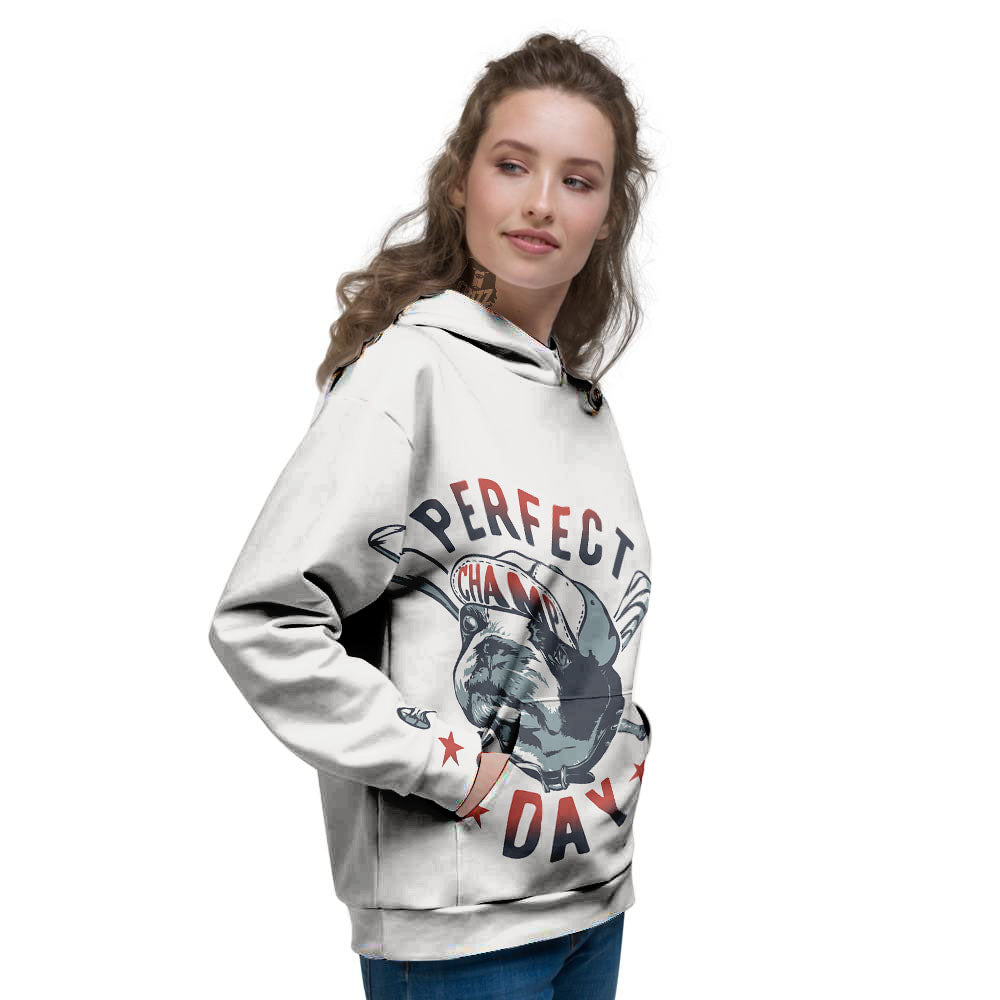 Puppy French Bulldog And Baseball Print Women's Hoodie-grizzshop