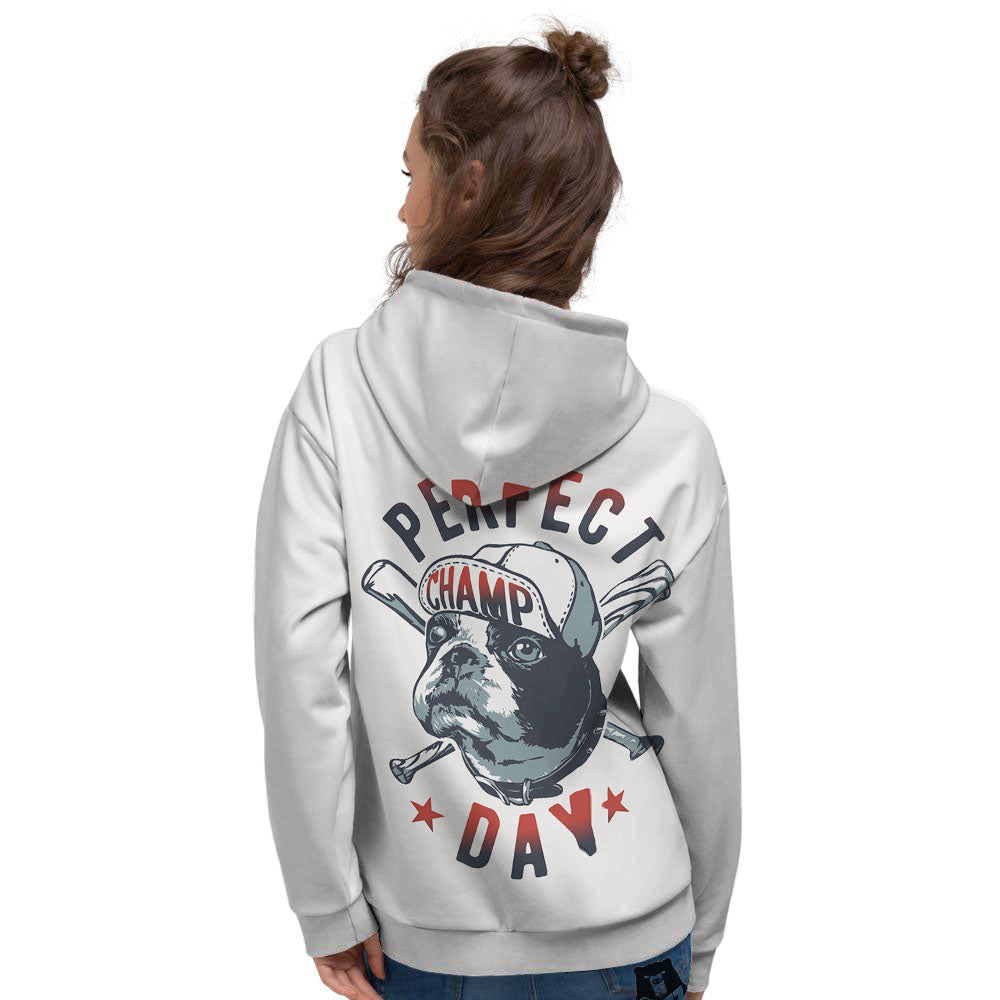 Puppy French Bulldog And Baseball Print Women's Hoodie-grizzshop