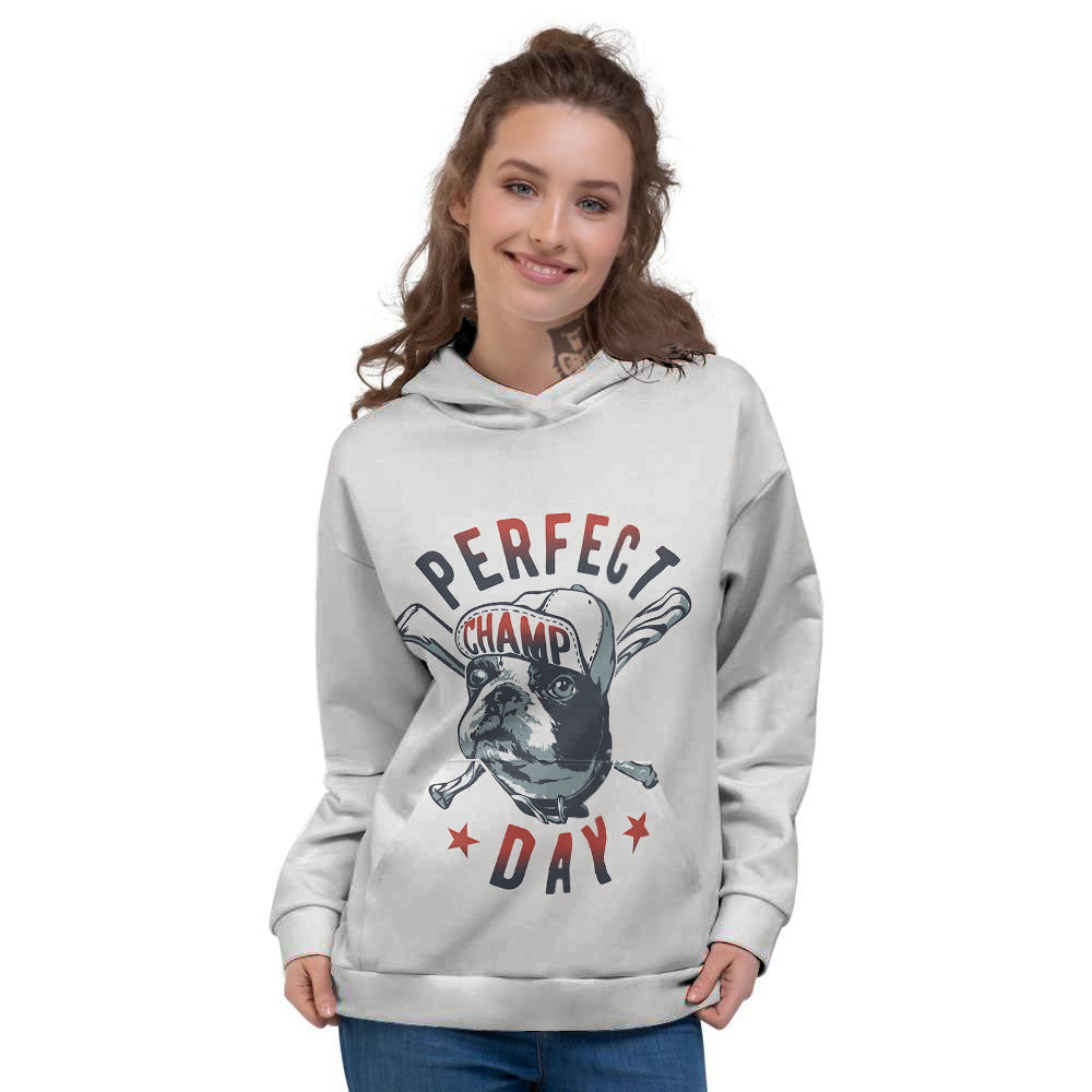 Puppy French Bulldog And Baseball Print Women's Hoodie-grizzshop