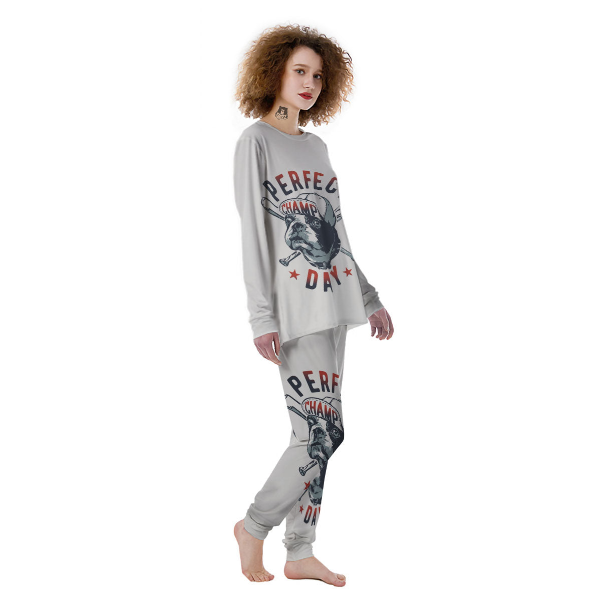 Puppy French Bulldog And Baseball Print Women's Pajamas-grizzshop