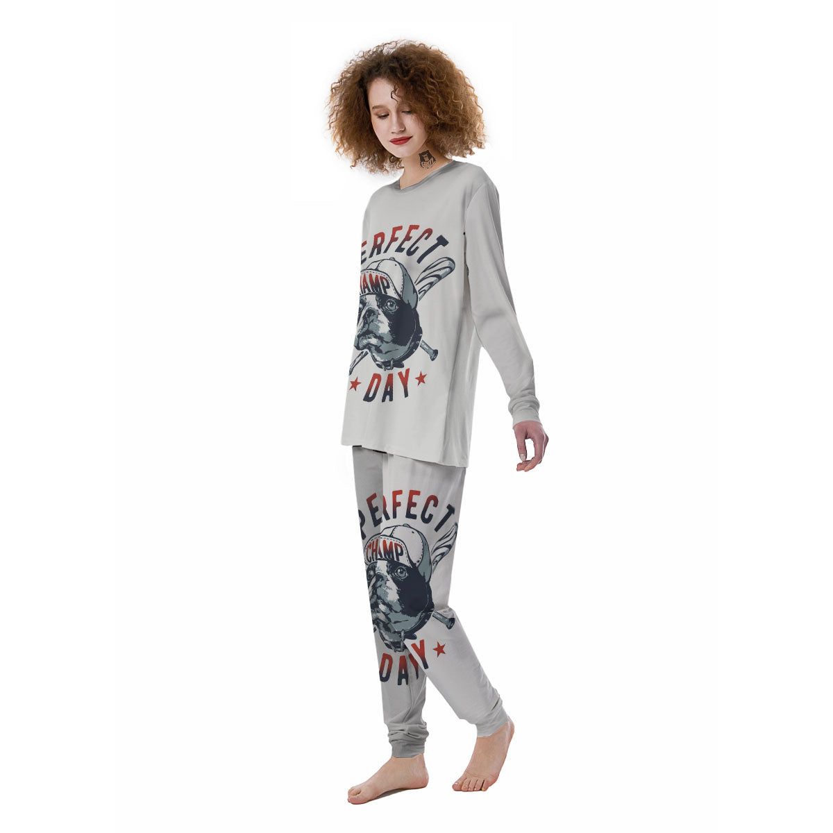Puppy French Bulldog And Baseball Print Women's Pajamas-grizzshop