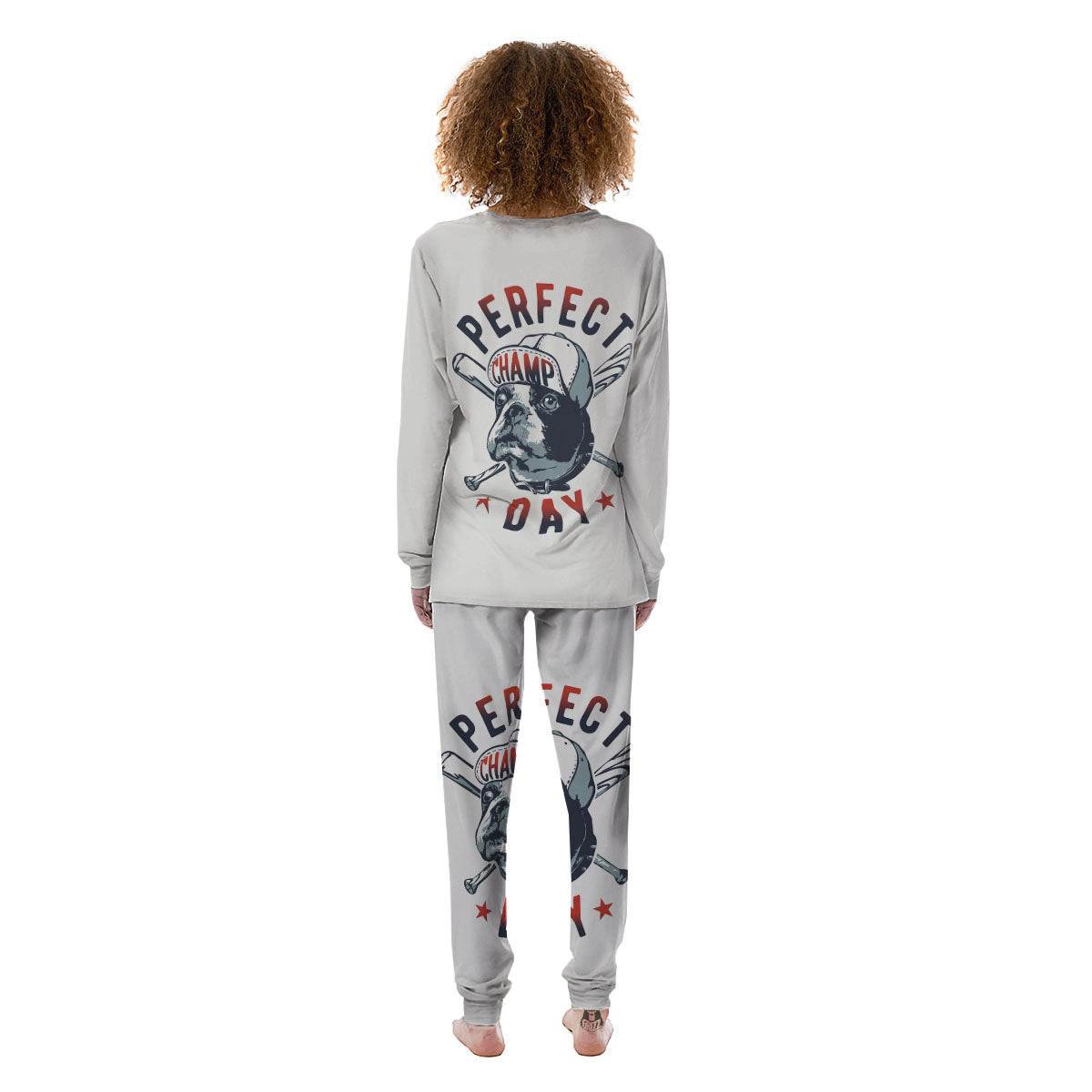 Puppy French Bulldog And Baseball Print Women's Pajamas-grizzshop