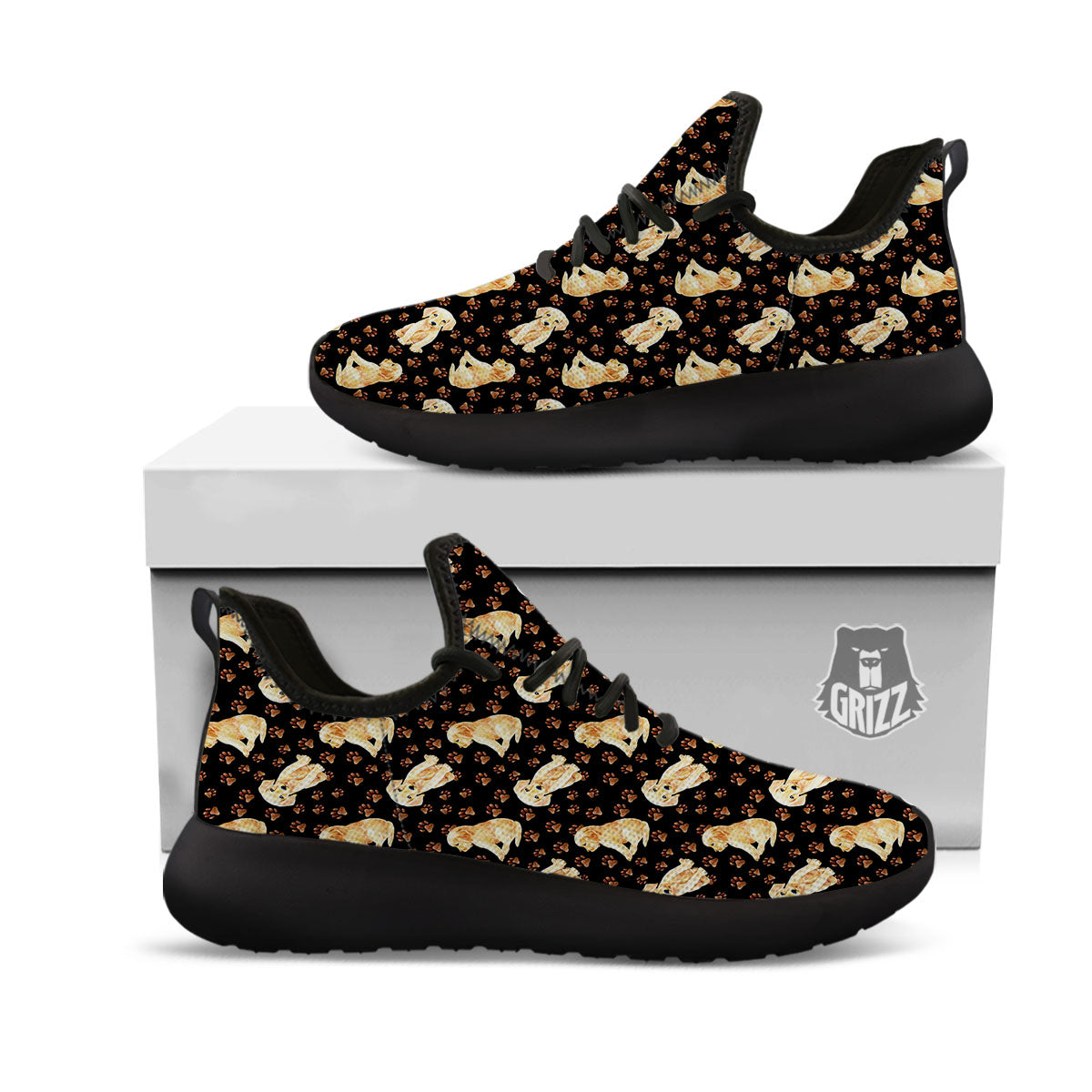 Puppy Labrador Retriever Print Pattern Black Athletic Shoes-grizzshop