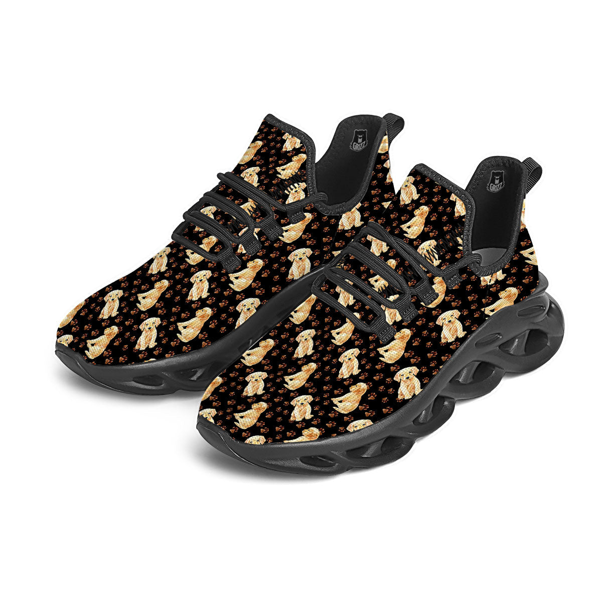 Puppy Labrador Retriever Print Pattern Black Running Shoes-grizzshop