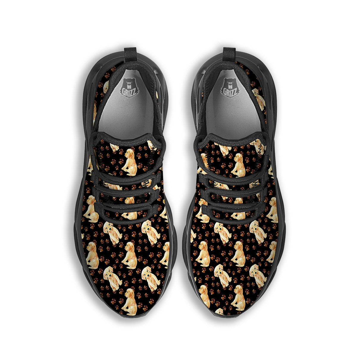 Puppy Labrador Retriever Print Pattern Black Running Shoes-grizzshop