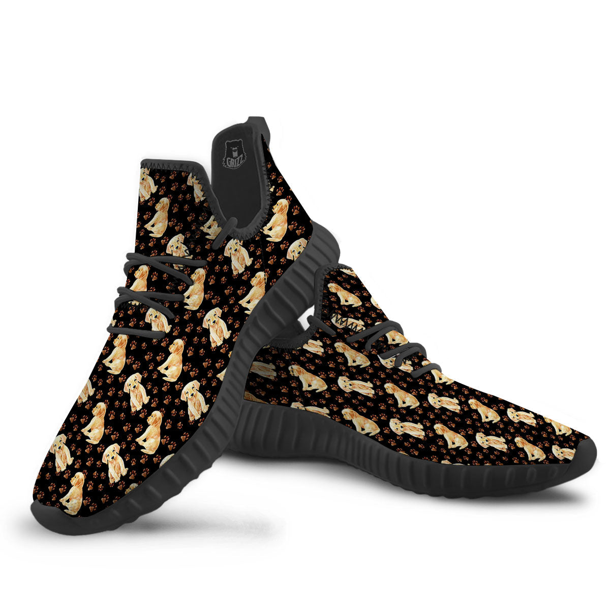 Puppy Labrador Retriever Print Pattern Black Walking Shoes-grizzshop