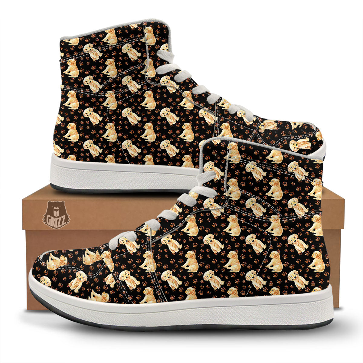 Puppy Labrador Retriever Print Pattern High Top Sneakers-grizzshop