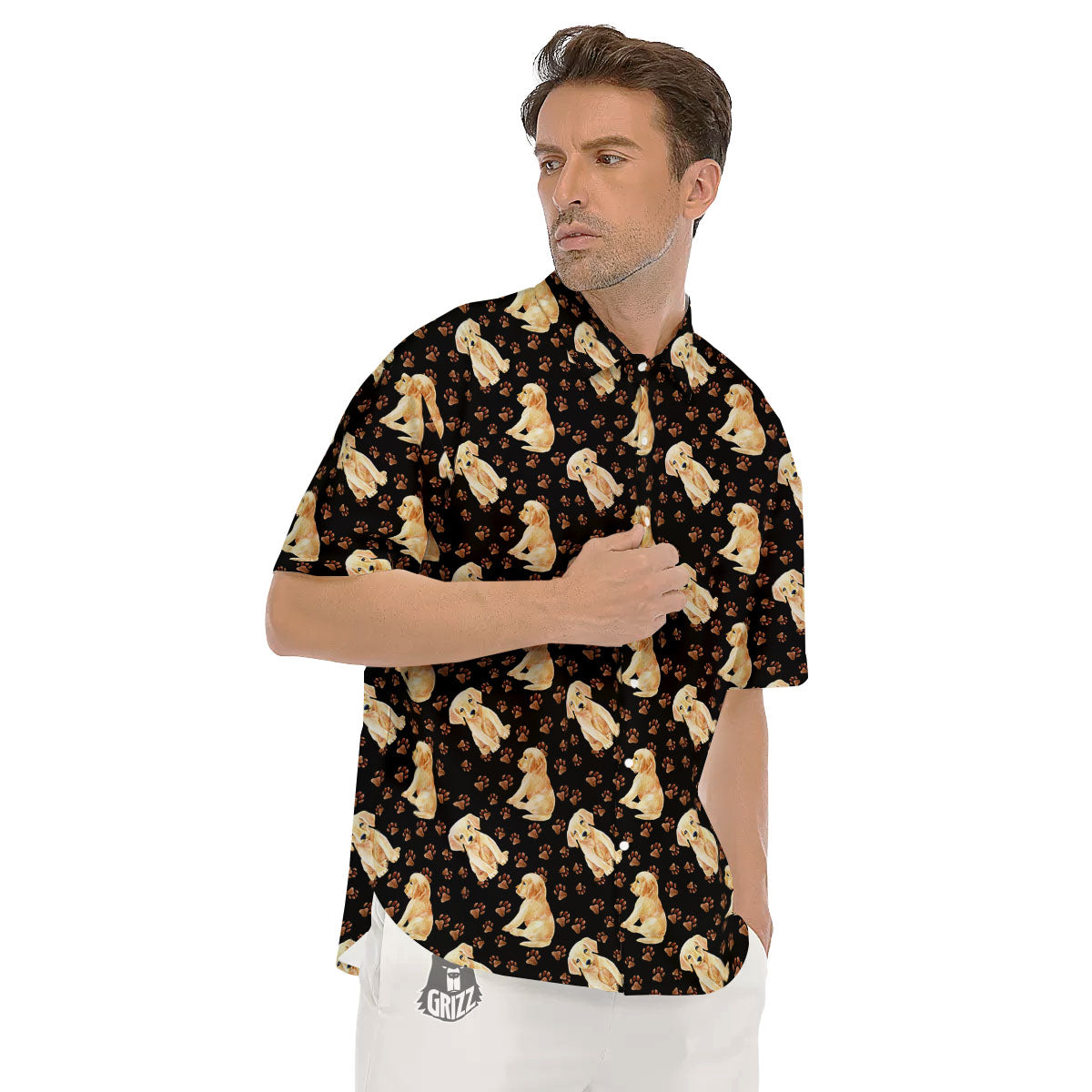 Puppy Labrador Retriever Print Pattern Men's Short Sleeve Shirts-grizzshop