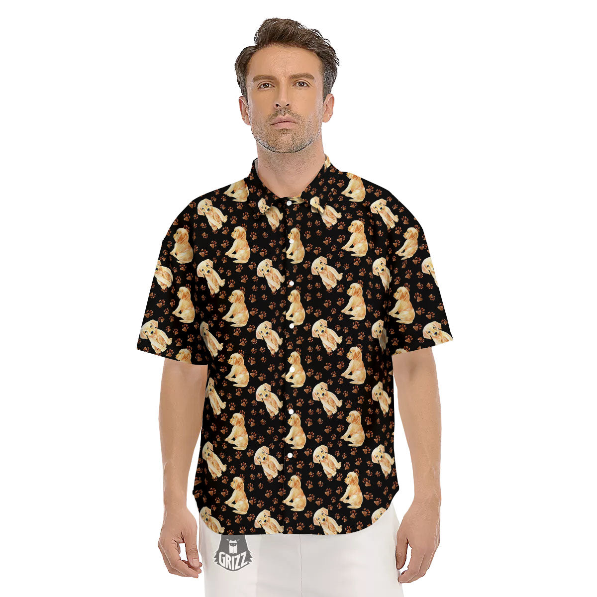 Puppy Labrador Retriever Print Pattern Men's Short Sleeve Shirts-grizzshop