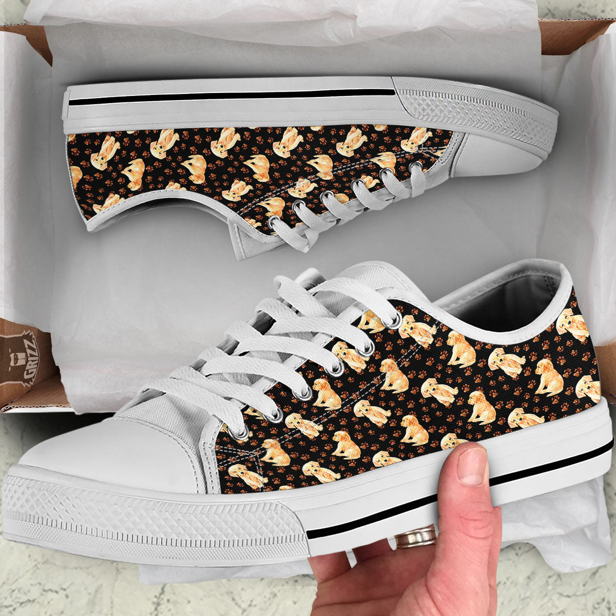 Puppy Labrador Retriever Print Pattern White Low Top Shoes-grizzshop