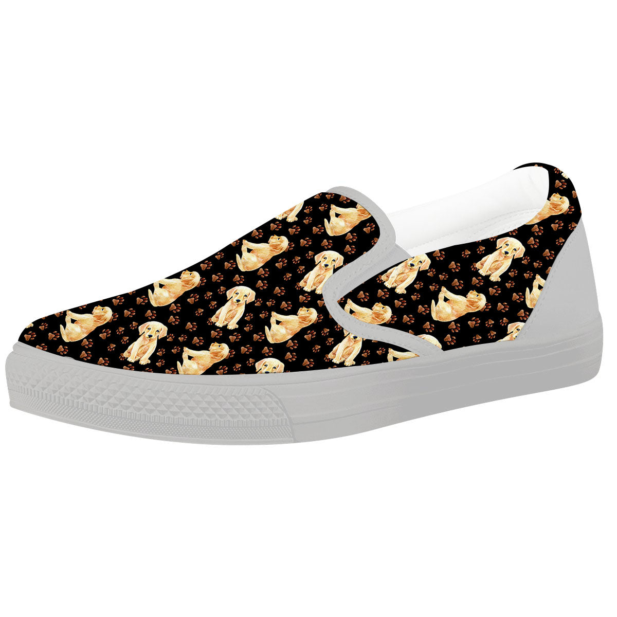 Puppy Labrador Retriever Print Pattern White Slip On Shoes-grizzshop