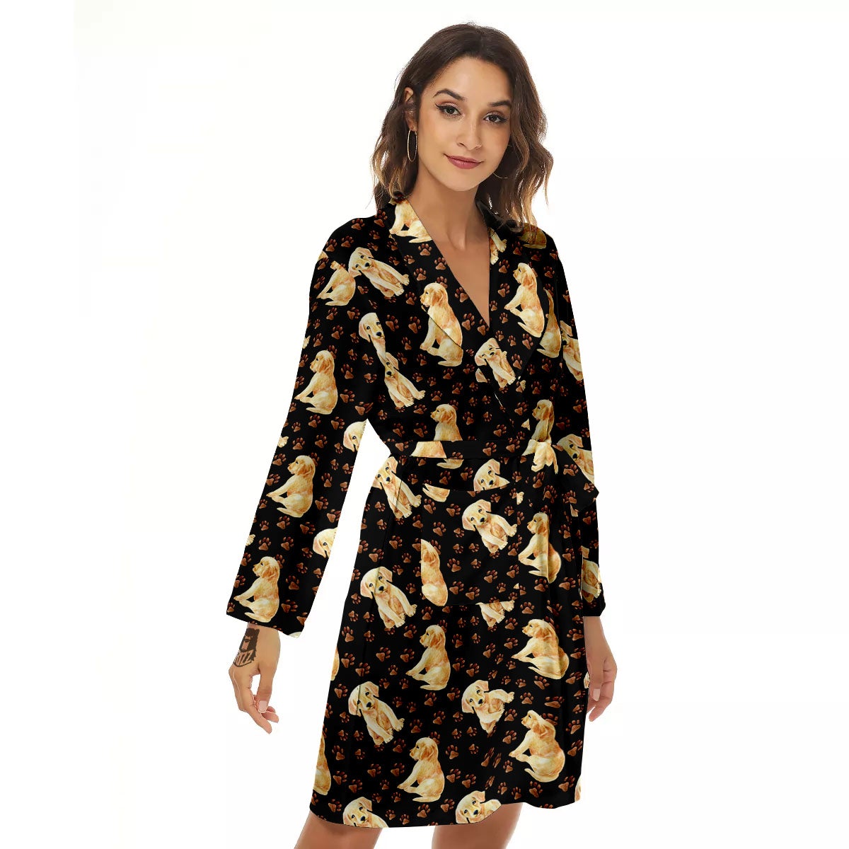 Puppy Labrador Retriever Print Pattern Women's Robe-grizzshop