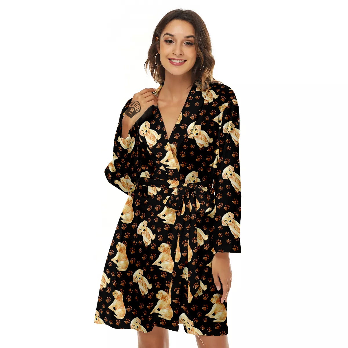 Puppy Labrador Retriever Print Pattern Women's Robe-grizzshop