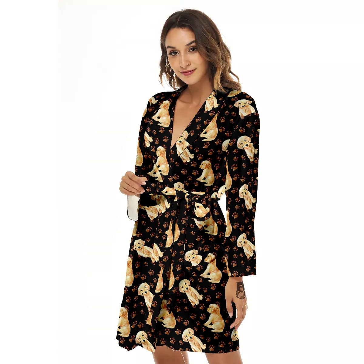 Puppy Labrador Retriever Print Pattern Women's Robe-grizzshop