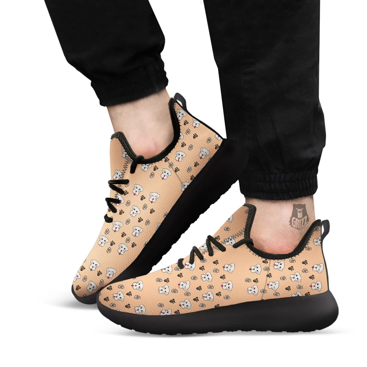 Puppy Shih Tzu Print Pattern Black Athletic Shoes-grizzshop