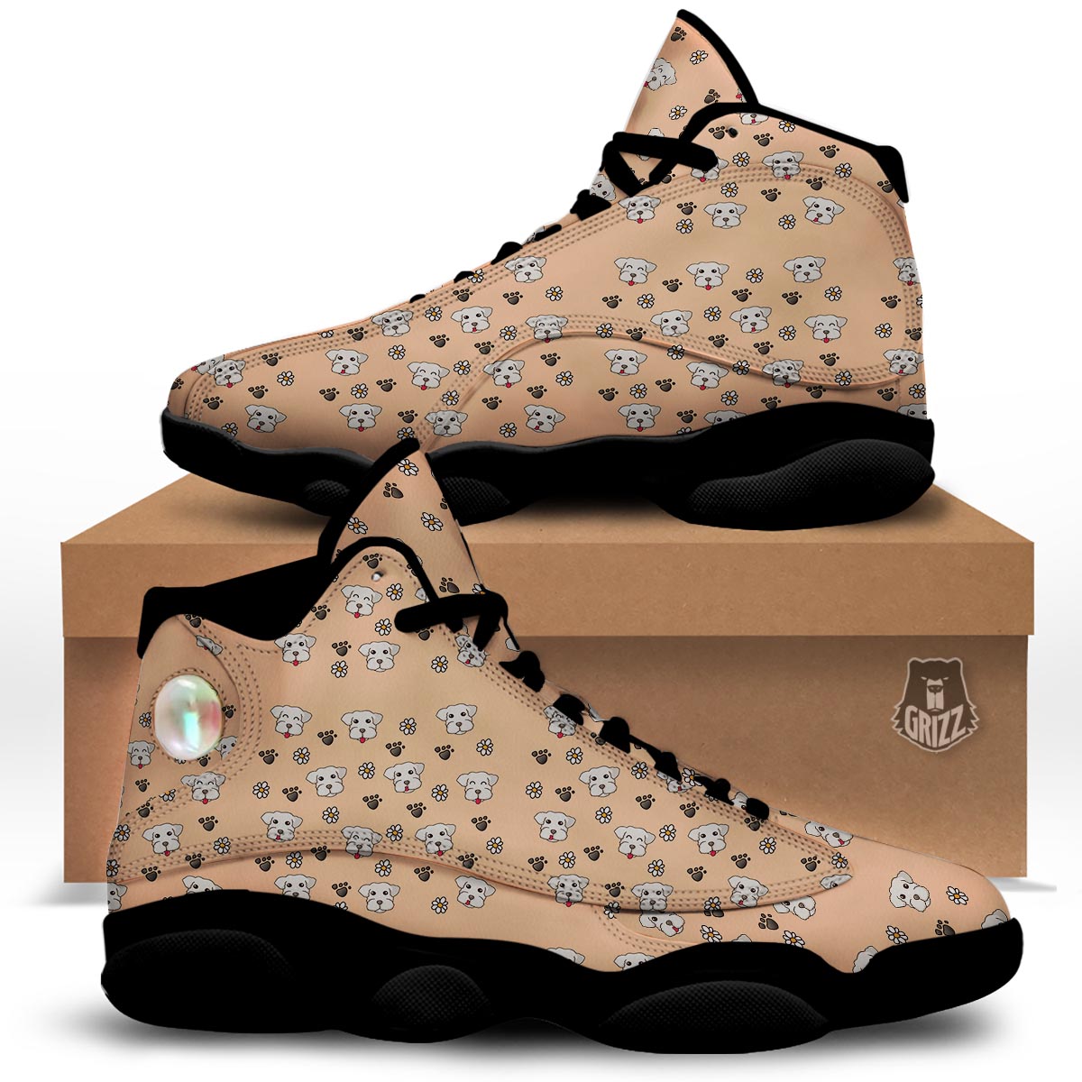 Puppy Shih Tzu Print Pattern Black Basketball Shoes-grizzshop