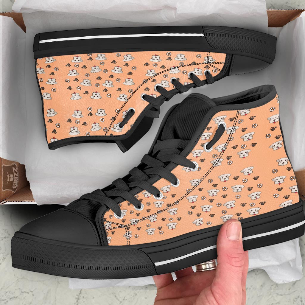 Puppy Shih Tzu Print Pattern Black High Top Shoes-grizzshop