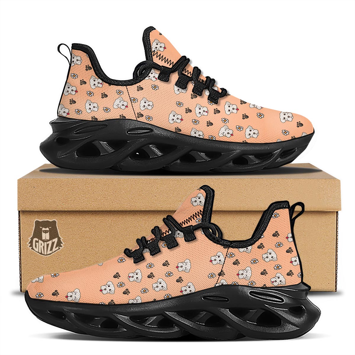 Puppy Shih Tzu Print Pattern Black Running Shoes-grizzshop