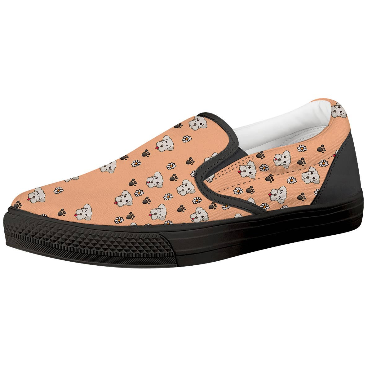 Puppy Shih Tzu Print Pattern Black Slip On Shoes-grizzshop