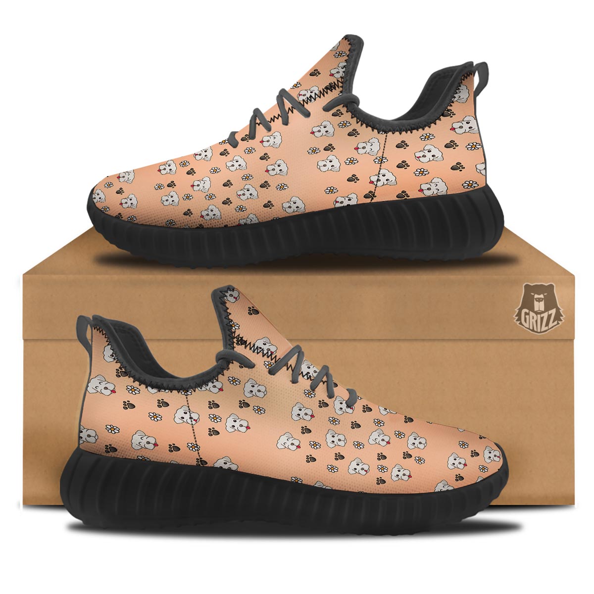 Puppy Shih Tzu Print Pattern Black Walking Shoes-grizzshop