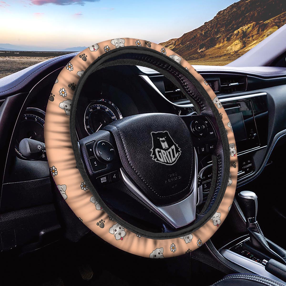 Puppy Shih Tzu Print Pattern Car Steering Wheel Cover-grizzshop