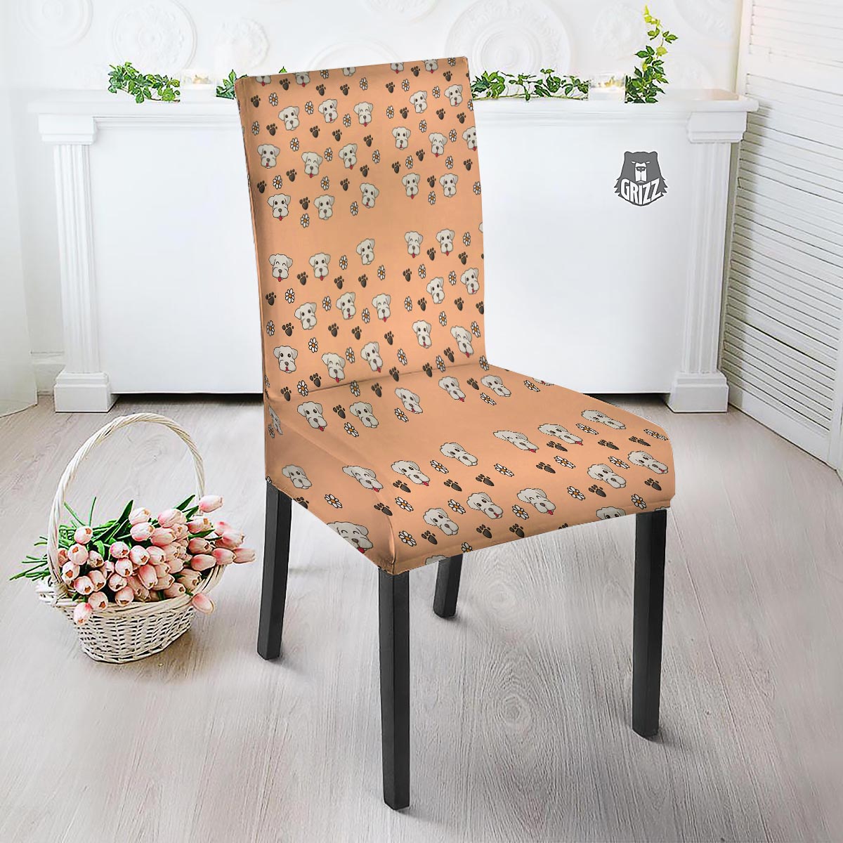 Puppy Shih Tzu Print Pattern Dining Chair Slipcover-grizzshop