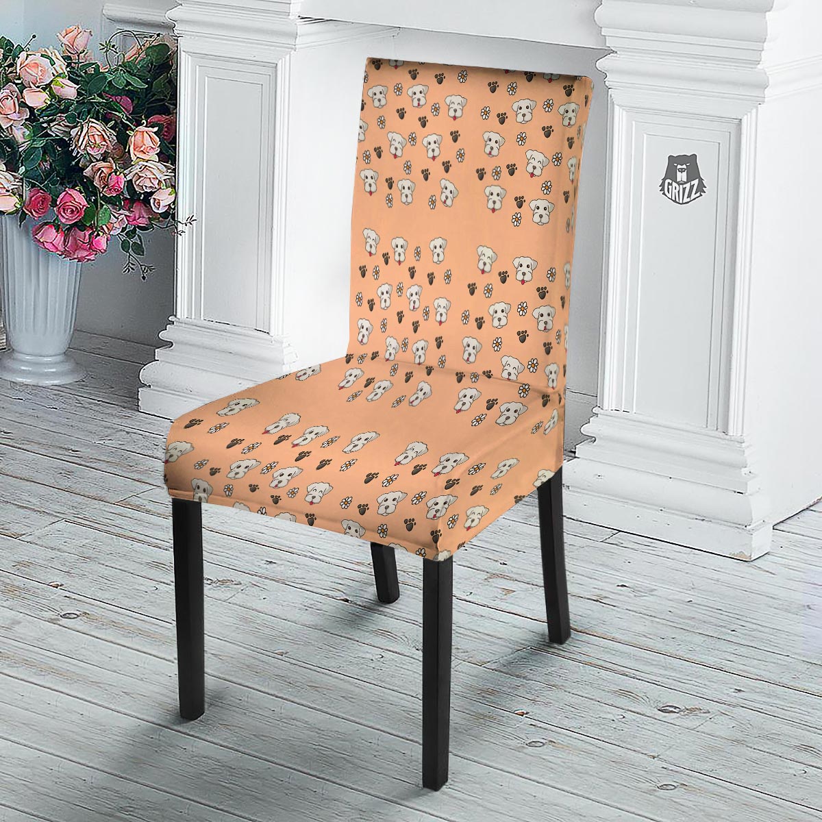Puppy Shih Tzu Print Pattern Dining Chair Slipcover-grizzshop
