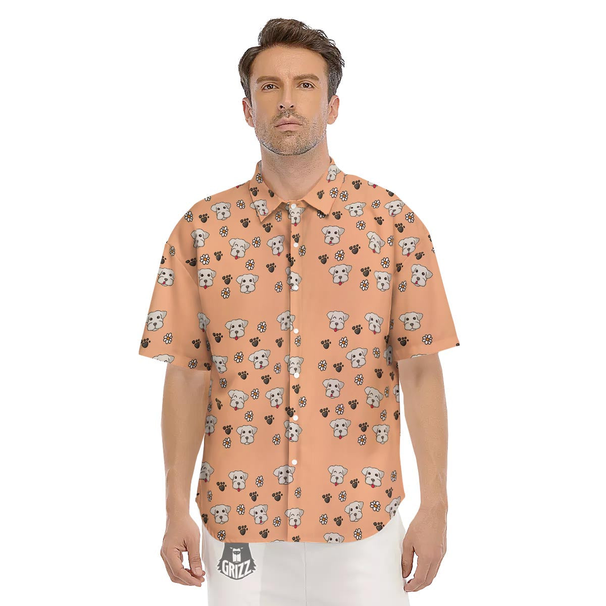 Puppy Shih Tzu Print Pattern Men's Short Sleeve Shirts-grizzshop