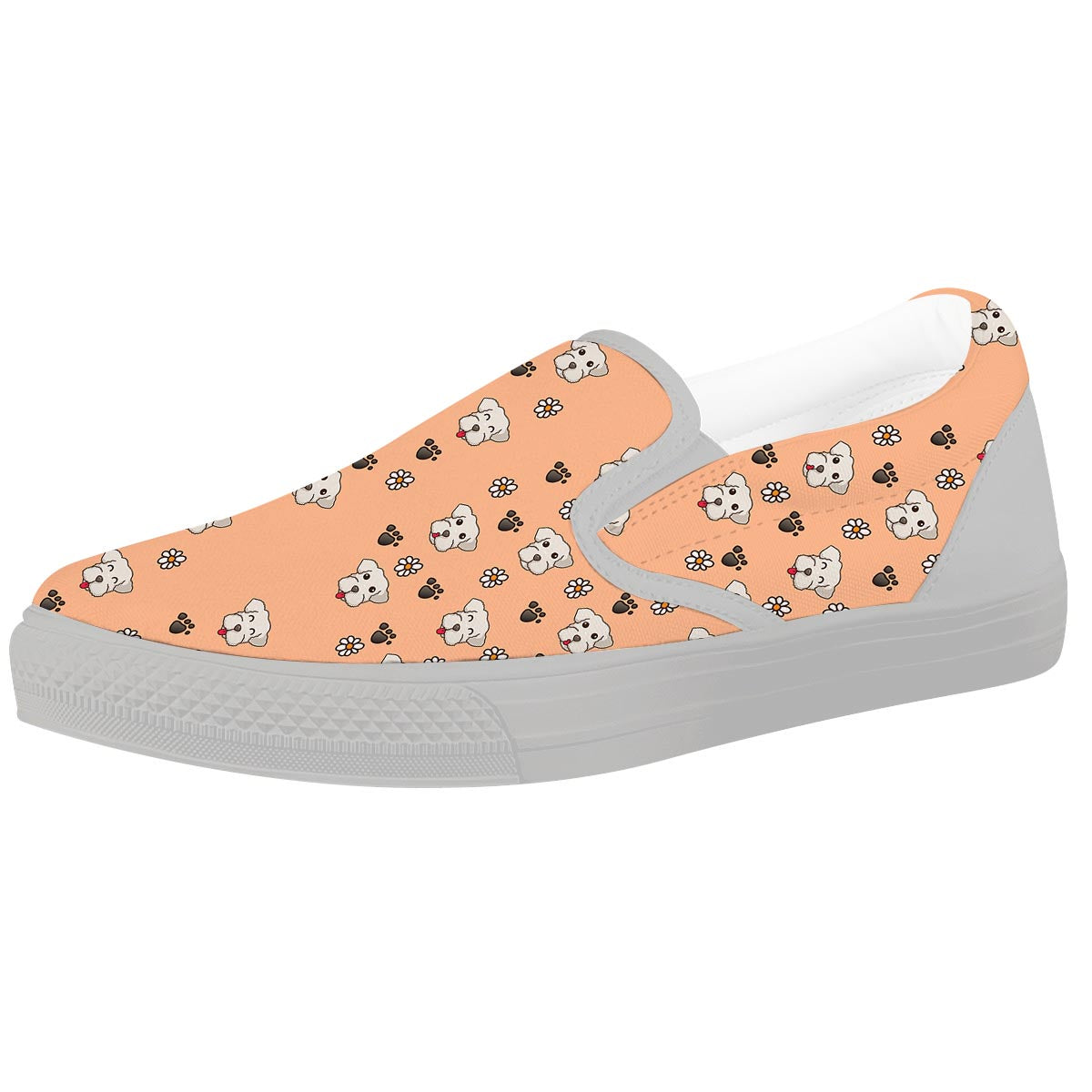 Puppy Shih Tzu Print Pattern White Slip On Shoes-grizzshop