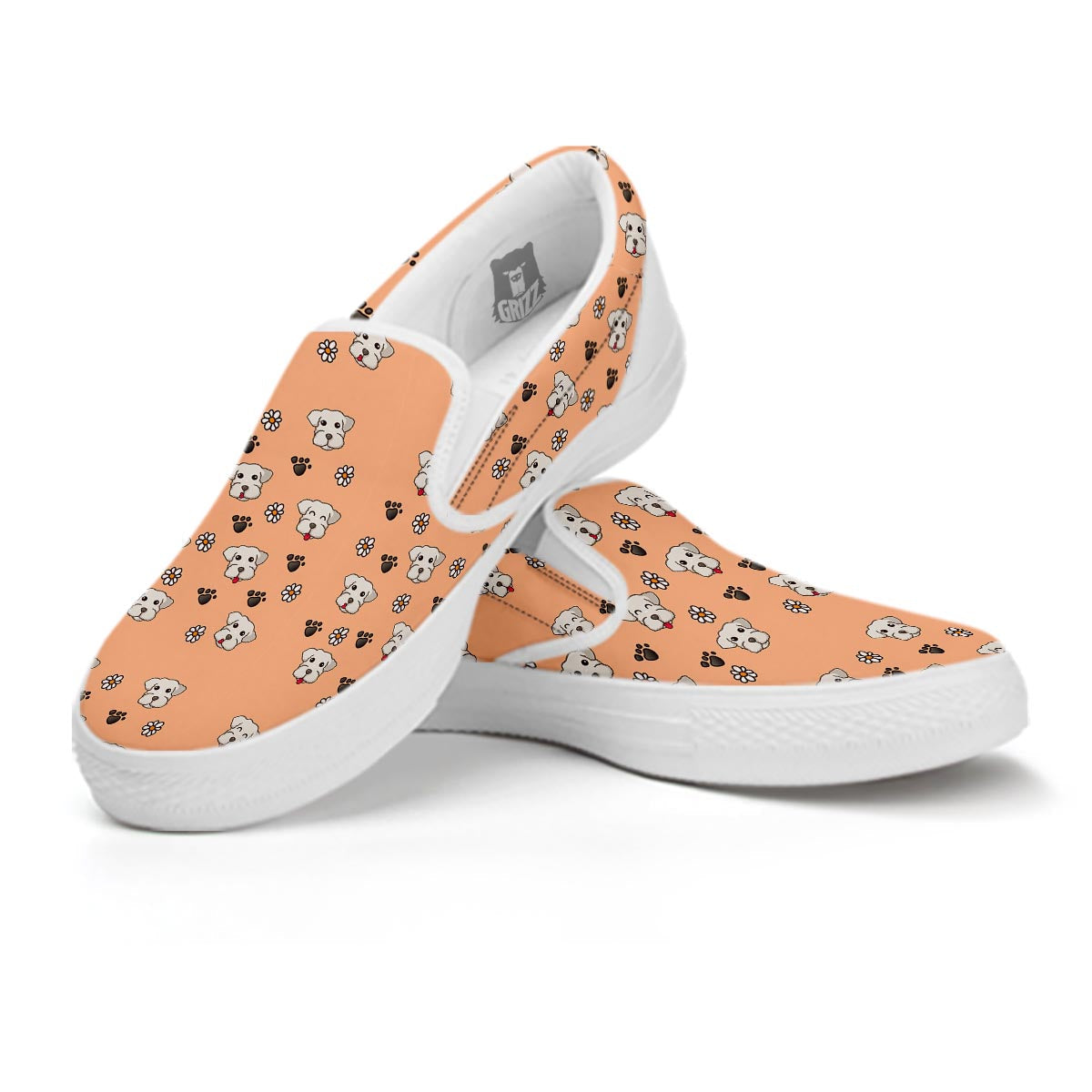 Puppy Shih Tzu Print Pattern White Slip On Shoes-grizzshop