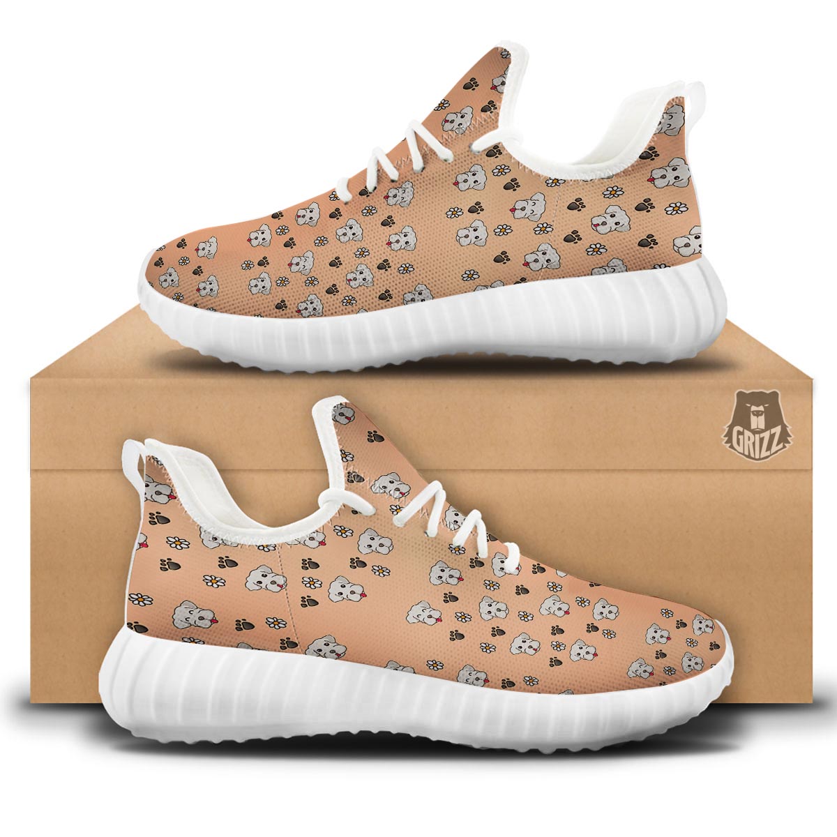 Puppy Shih Tzu Print Pattern White Walking Shoes-grizzshop