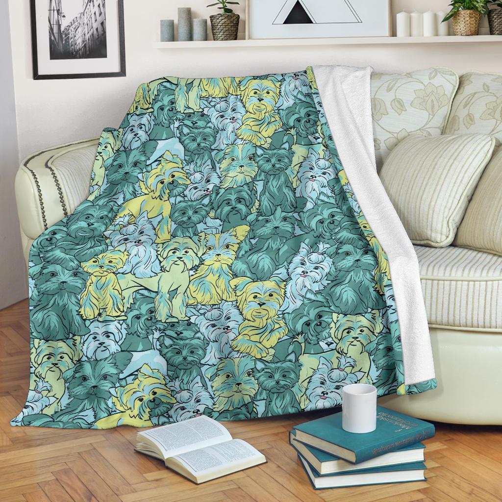 Puppy Yorkshire Terrier Dog Pattern Print Blanket-grizzshop