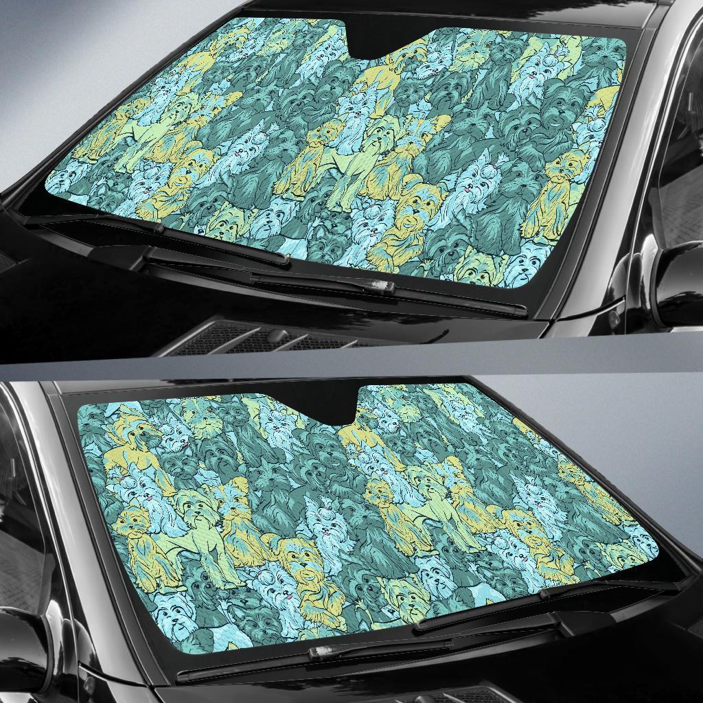 Puppy Yorkshire Terrier Dog Pattern Print Car Sun Shade-grizzshop