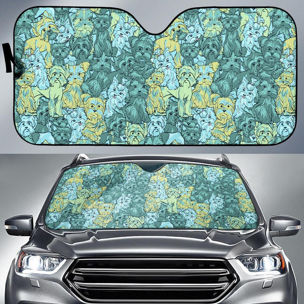 Puppy Yorkshire Terrier Dog Pattern Print Car Sun Shade-grizzshop