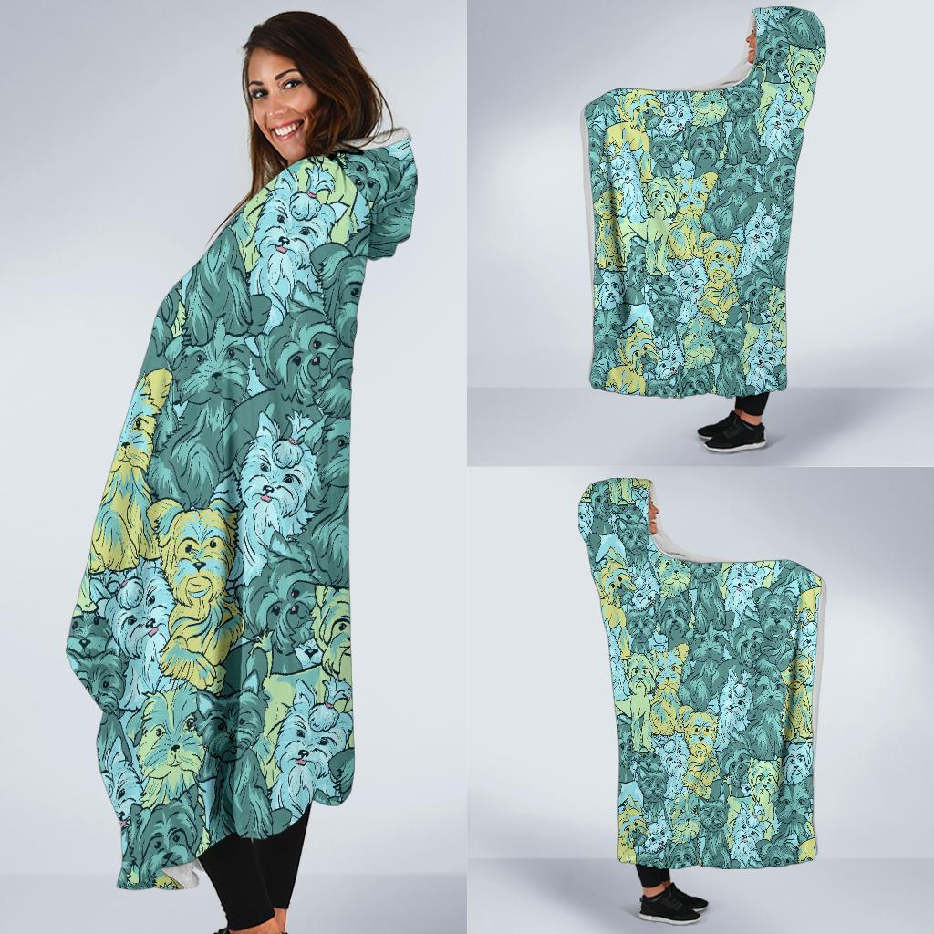 Puppy Yorkshire Terrier Dog Pattern Print Hooded Blanket-grizzshop
