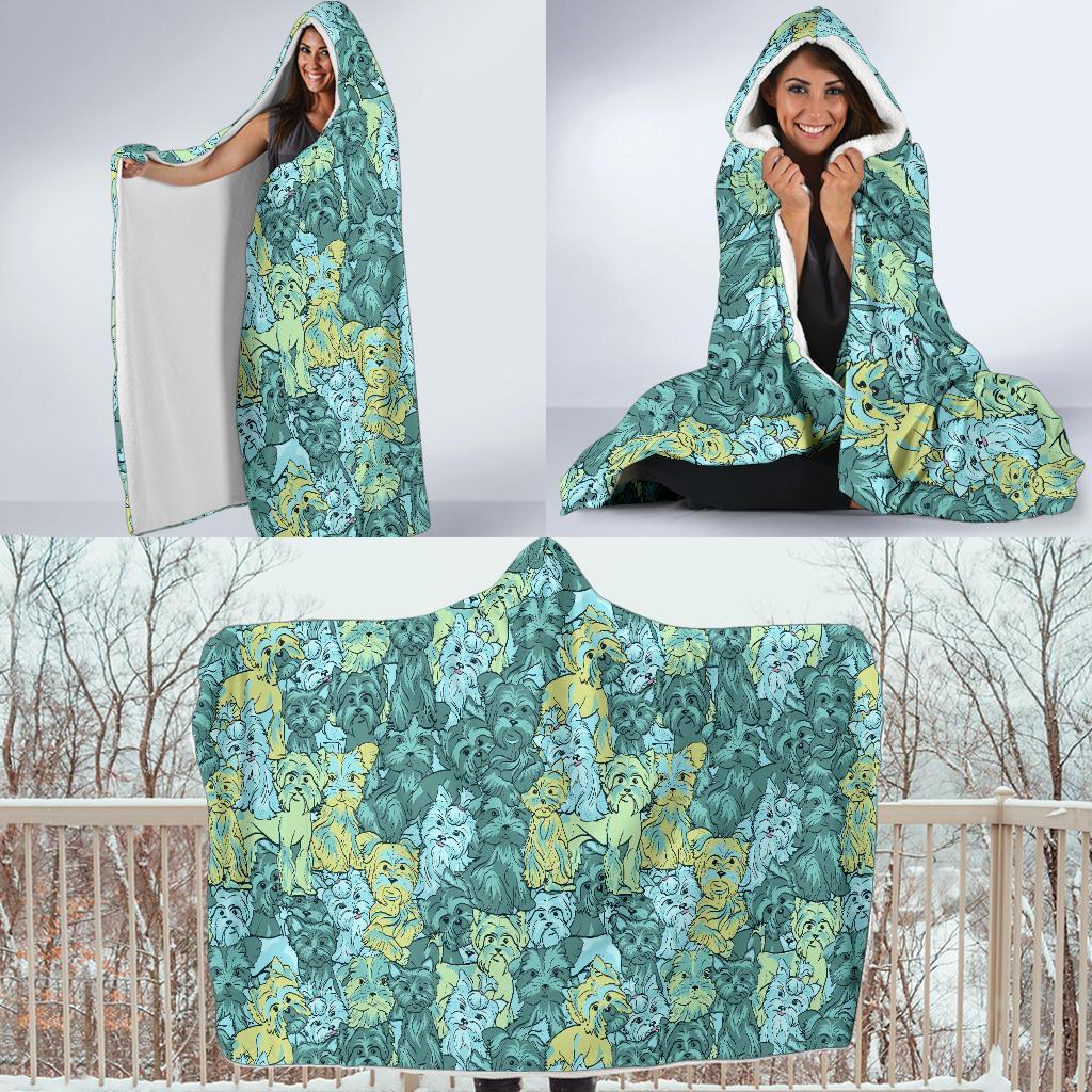 Puppy Yorkshire Terrier Dog Pattern Print Hooded Blanket-grizzshop
