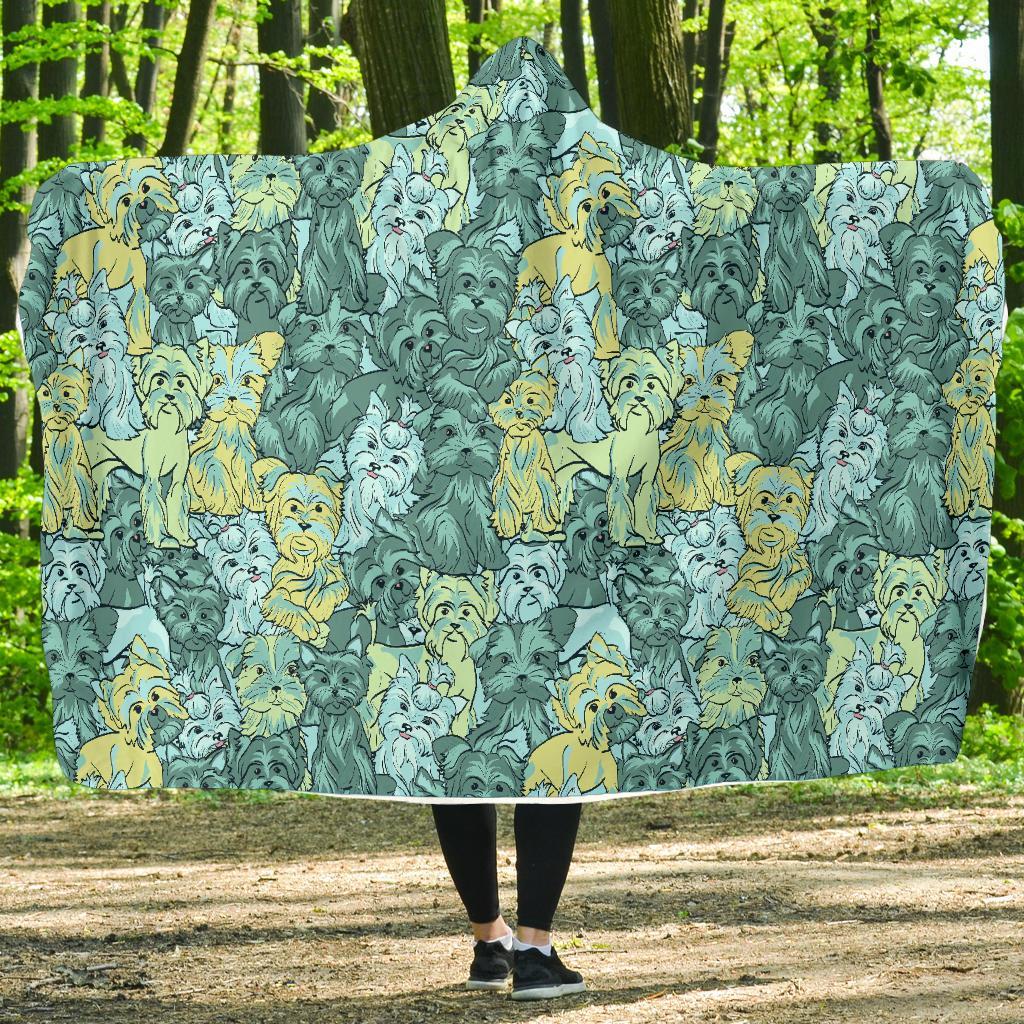 Puppy Yorkshire Terrier Dog Pattern Print Hooded Blanket-grizzshop