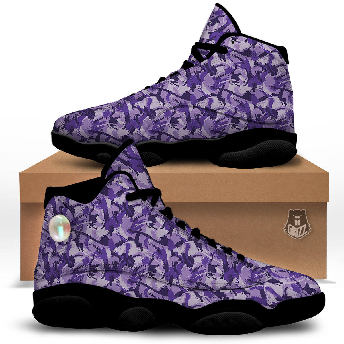 Purple Abstract Color Paint Print Black Basketball Shoes-grizzshop