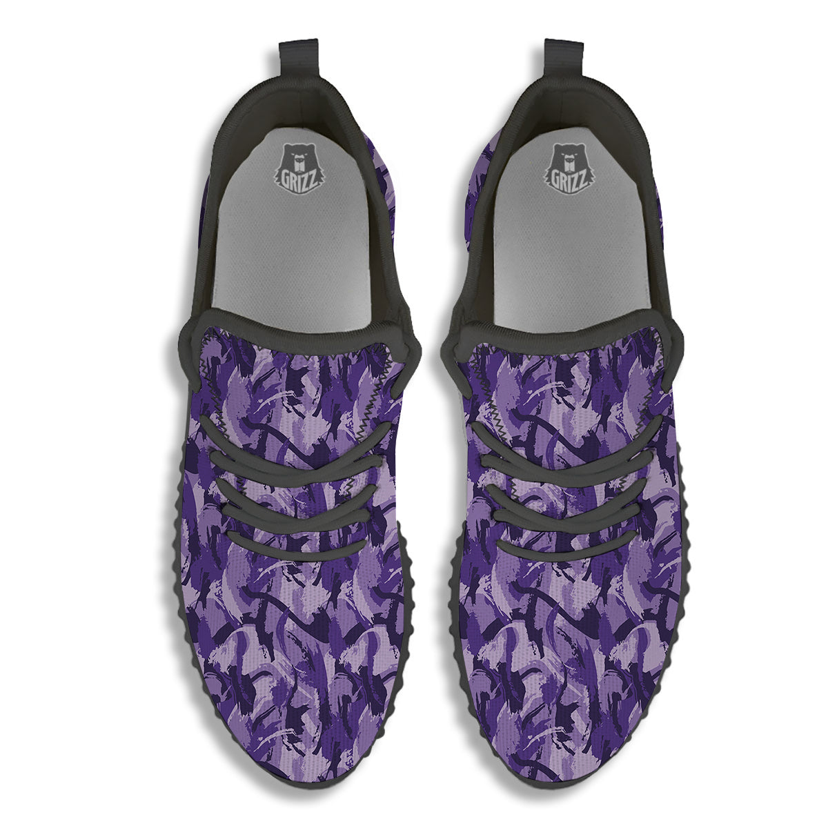 Purple Abstract Color Paint Print Black Walking Shoes-grizzshop