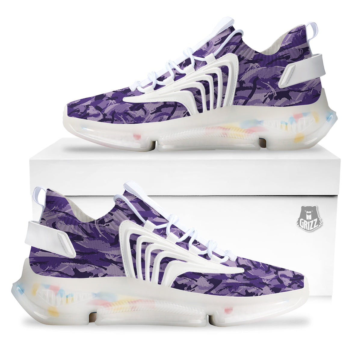Purple Abstract Color Paint Print White Gym Shoes-grizzshop