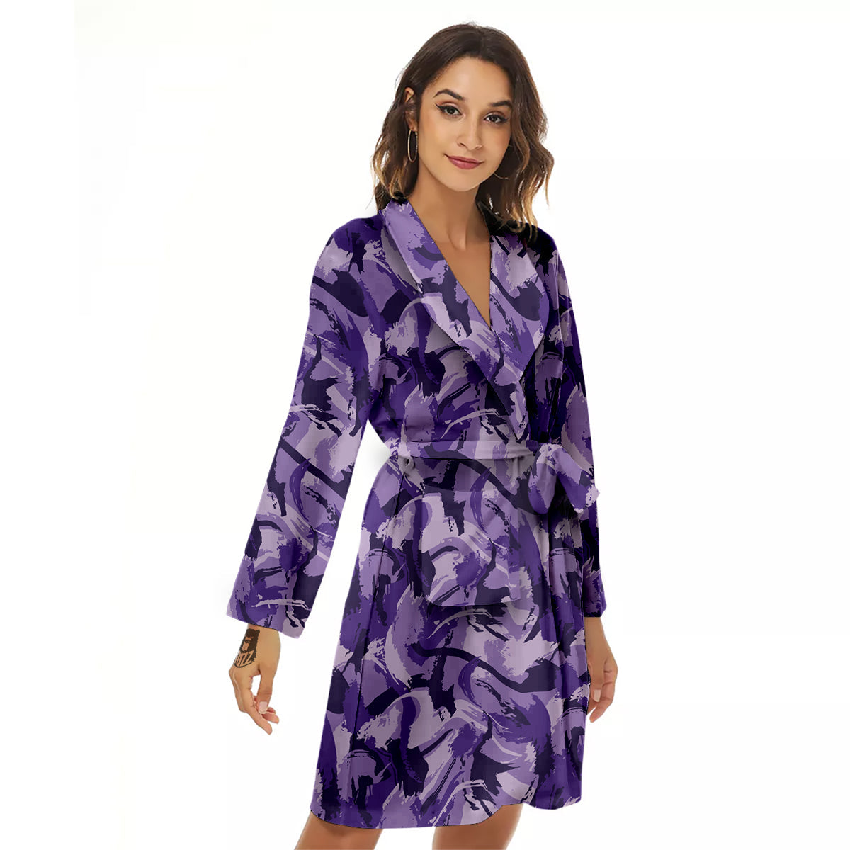 Purple Abstract Color Paint Print Women's Robe-grizzshop