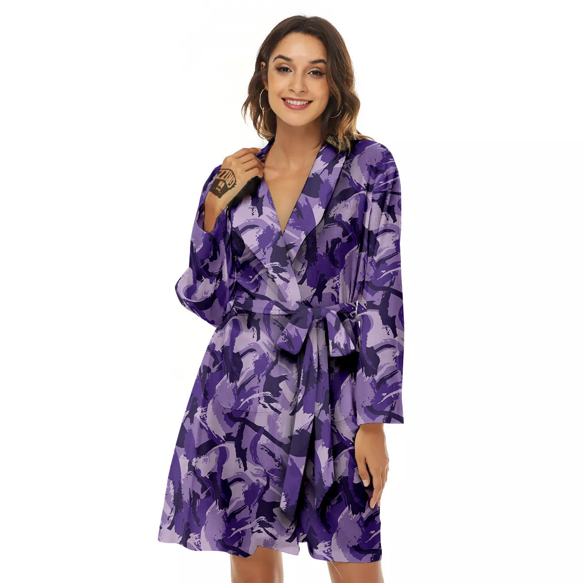 Purple Abstract Color Paint Print Women's Robe-grizzshop