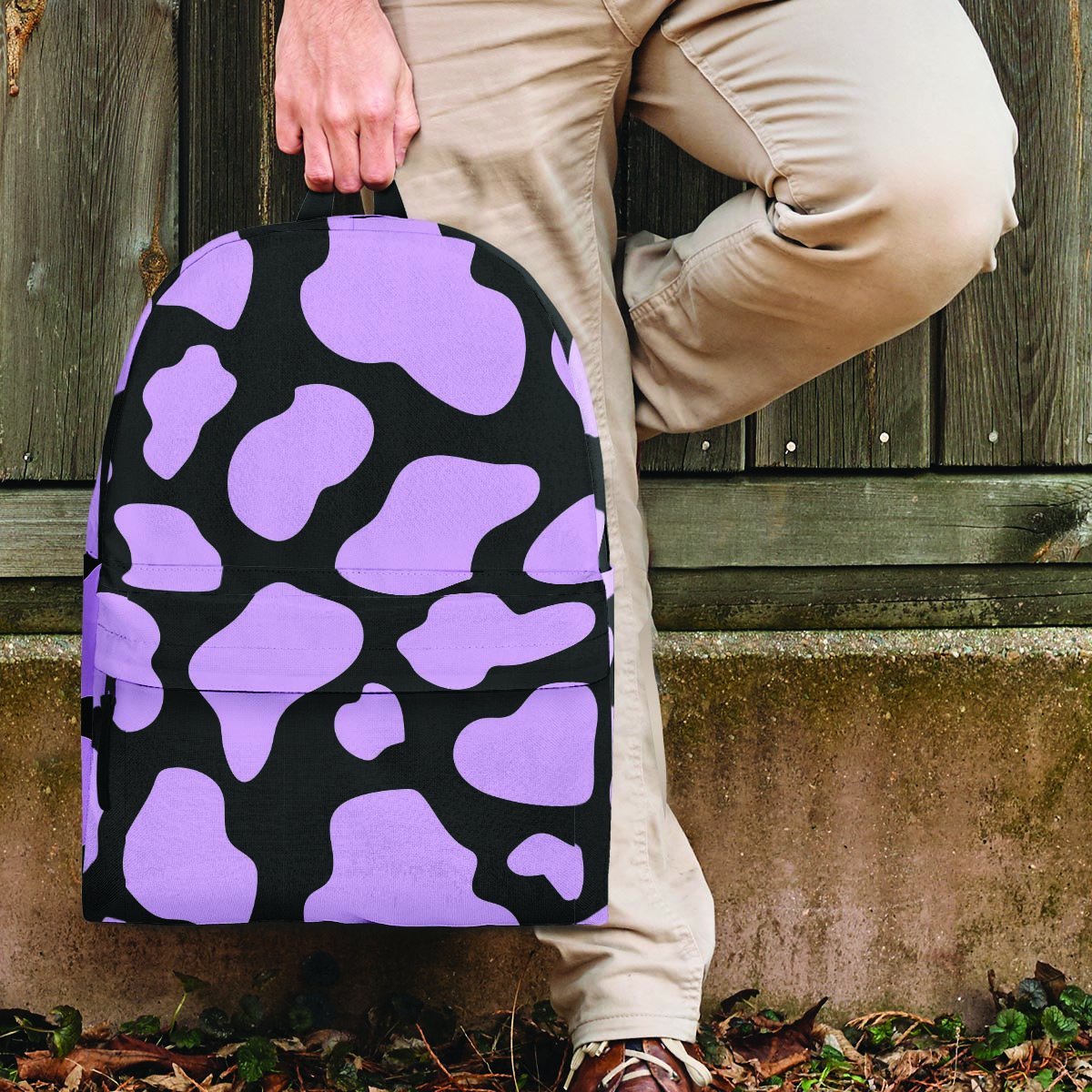 Purple And Black Cow Print Backpack-grizzshop