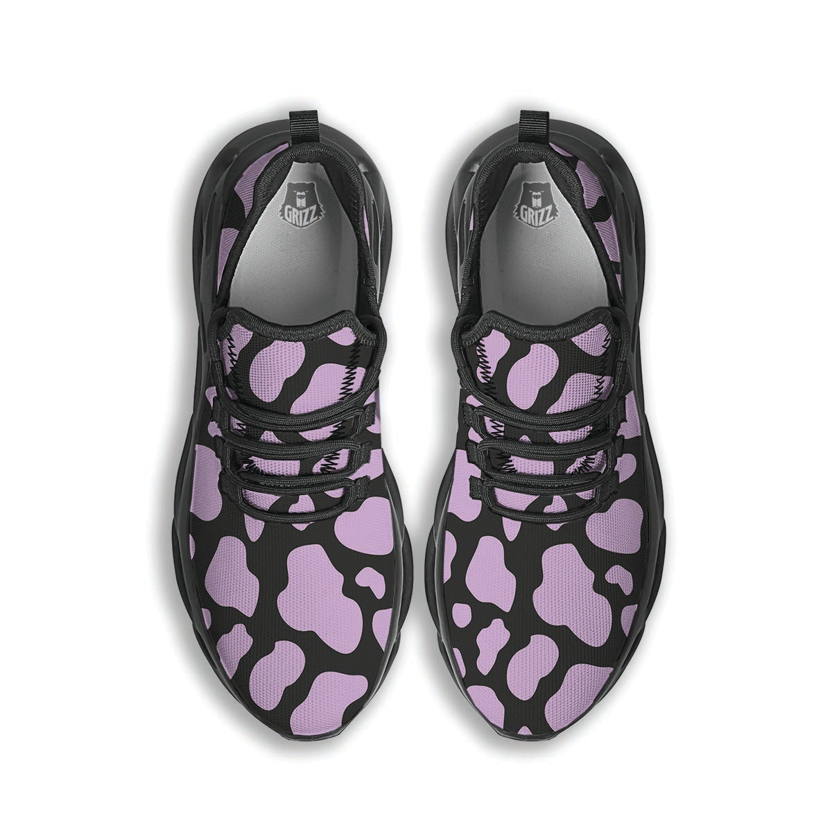 Purple And Black Cow Print Black Running Shoes-grizzshop