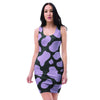 Purple And Black Cow Print Bodycon Dress-grizzshop