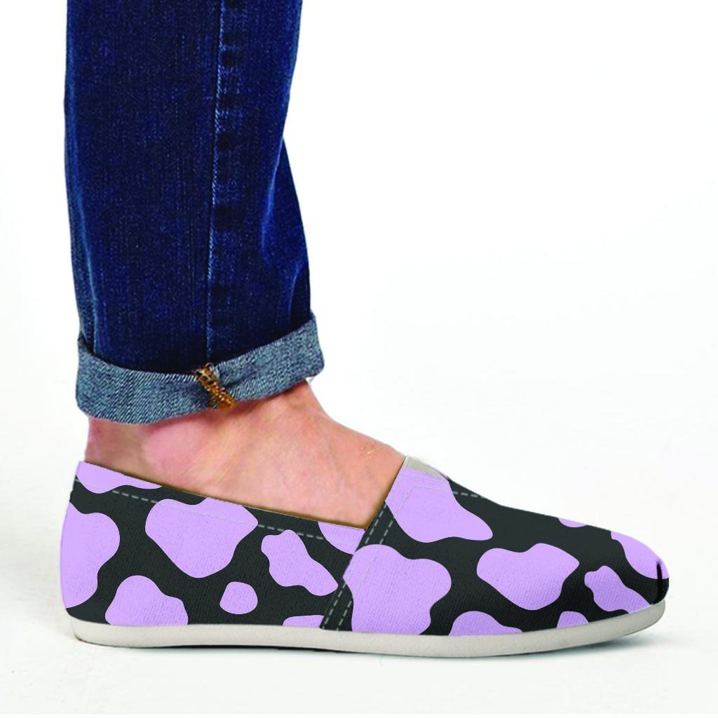 Purple And Black Cow Print Canvas Shoes-grizzshop