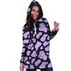 Purple And Black Cow Print Hoodie Dress-grizzshop